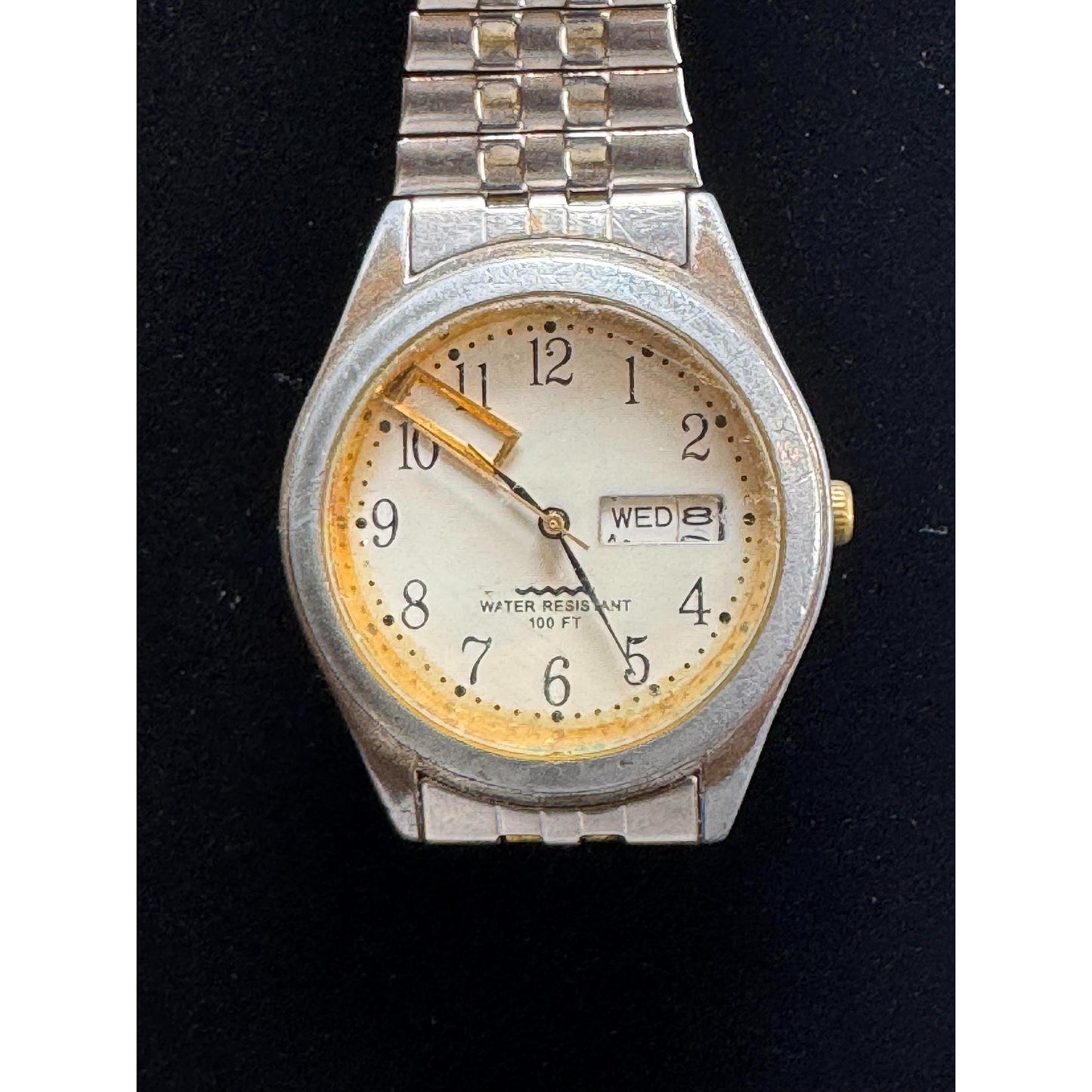 Vintage Men's Day Date Watch - Silver Expansion Band | Two-Tone | 100ft Water Resistant | Japan Movement | PT943 PC33