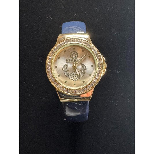 Ladies Anchor Watch - Gold Case | Crystal Bezel | Blue Leather Band | Nautical Theme | China Movement