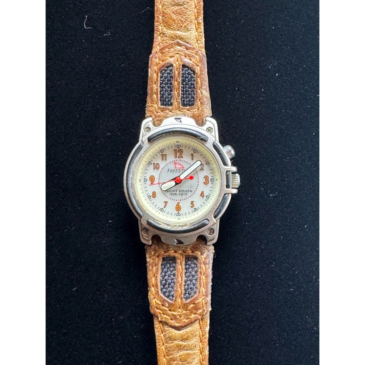 Freestyle Night Vision Watch - Silver Case | Cream Dial | Tan Leather Band | 100ft Water Resistant | Red Hands