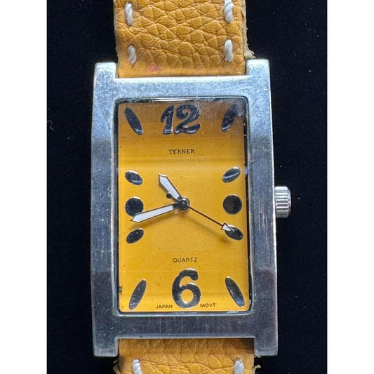 Bijoux Terner Watch - Rectangle Silver Case | Mustard Yellow Dial | Yellow Leather Band | Japan Movement | K-10038