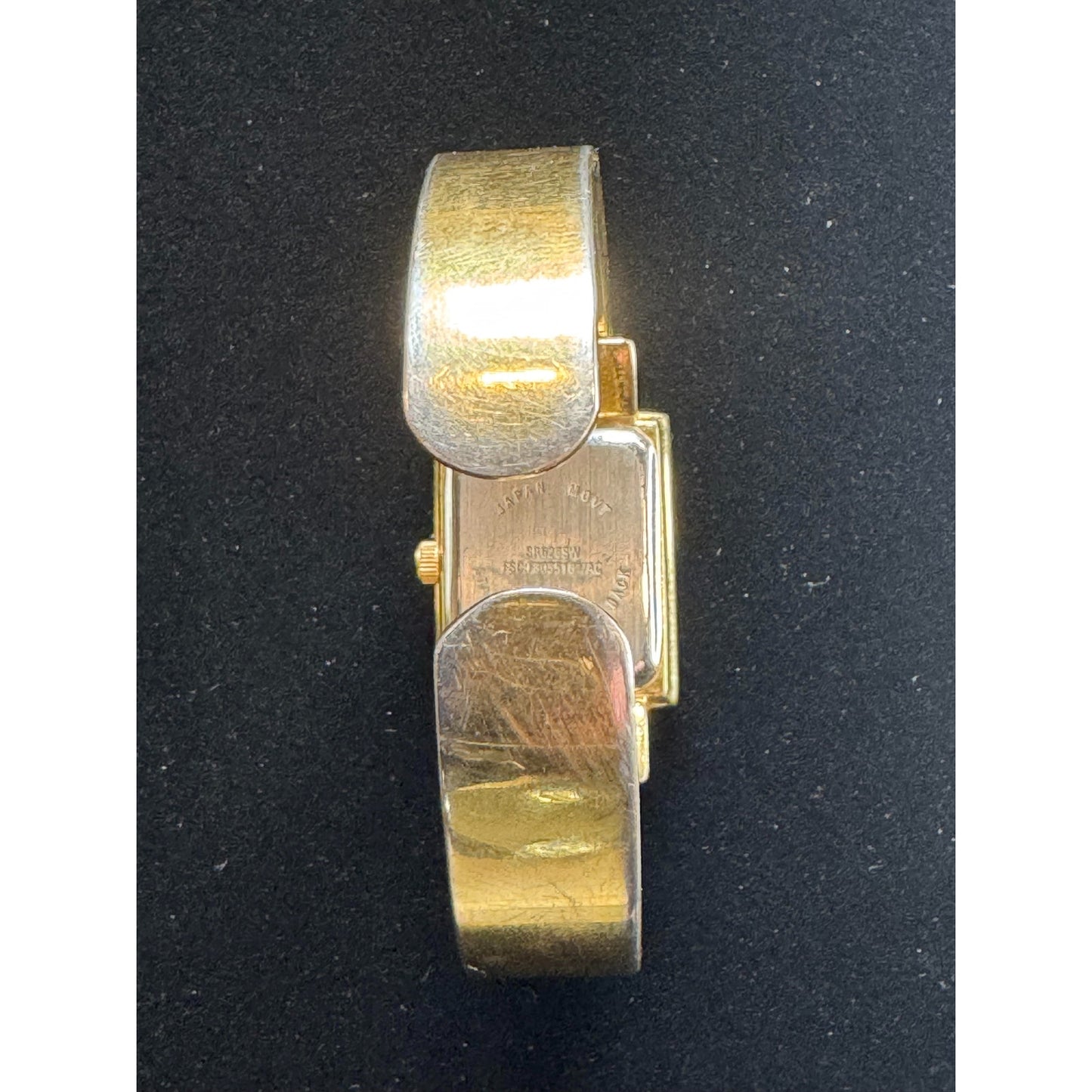 Vintage Ladies Bangle Watch - Gold Tone | Rectangular Case | Silver Dial | Japan Movement | Open Cuff Design