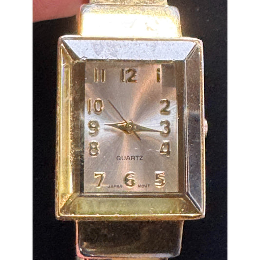 Vintage Ladies Bangle Watch - Gold Tone | Rectangular Case | Silver Dial | Japan Movement | Open Cuff Design